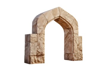 Fototapeta premium Weathered Ancient Sandstone Pointed Arch Structure with Realistic Stone Texture Isolated on White Background
