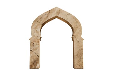 Fototapeta premium Ancient Sandstone Pointed Arch with Ornate Islamic Design Isolated on White Background