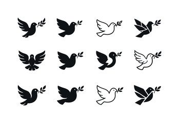 Fototapeta premium Relief. Icon set. Set Logo of Relief: dove of peace. harmonious logo variations of the same emblematic concept, each with different artistic