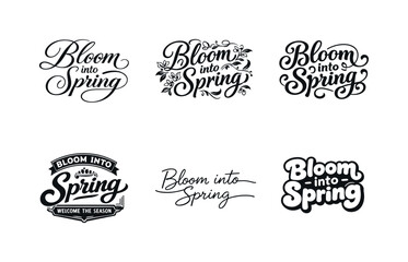 Fototapeta premium Bloom into spring. Set lettering. harmonious lettering variations of the same emblematic concept, each with different artistic interpretation