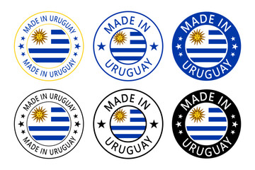 Uruguay Made in Stamp in circle with flag Vector template on white background