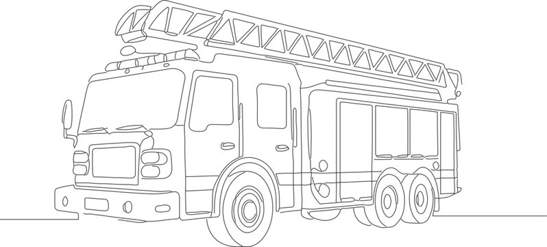 Simple Outline Firetruck Illustration Detailed Emergency Rescue Vehicle Drawing