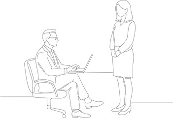 Minimalist Line Drawing of Business People Meeting in Office