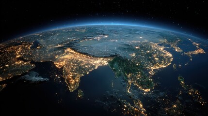 Earth at night from space showing glowing cities