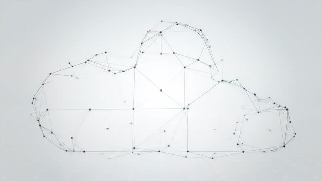 Abstract cloud technology illustration made of connected dots and lines showcasing digital transformation and innovation. The cloud shape represents network connections,
