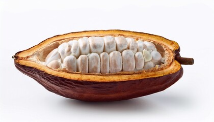 A Cross Section Of A Cacao Or Cocoa Fruit Pod Isolated On A White Background