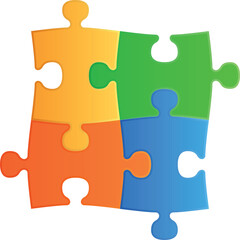 Obraz premium Puzzle pieces together. Four color jigsaw concept