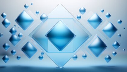 Light Abstract Background In Glass Morphism Style With Matte Diamond Panel And Soft Blue Spheres On Light Gradient Surface
