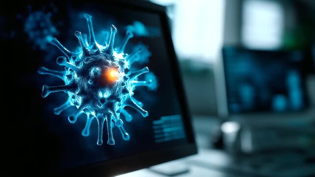 Digital wall virus data breach visualization, system failure display, hacker server cyber attack, network security compromise, malicious intrusion concept, defocused digital interf