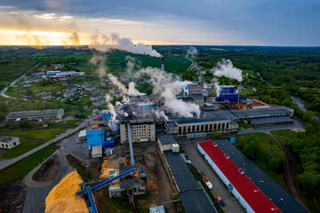 An aerial view of the pulp and paper mill