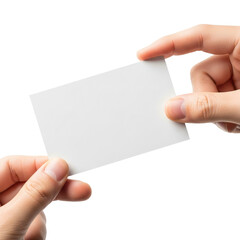 Obraz premium Hands holding blank white business card for design mockup presentation promotional message advertising placeholder
