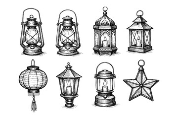 Vintage Lantern Collection Drawing