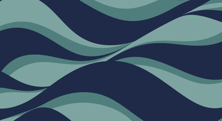 Fototapeta premium Abstract seamless pattern featuring deep navy blue and muted seafoam green layered wavy shapes creating dynamic visual movement