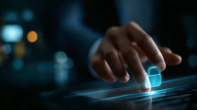 Ransomware business computer malware visualization, privacy breach concept, data encryption attack, system compromise display, cybercrime threat representation, defocused digital b