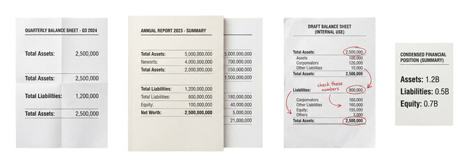 Naklejka premium Balance sheet printout set.