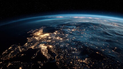 Fototapeta premium Earth from space at night with glowing cities