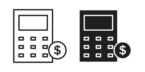 Calculator and dollar icon. Vector linear icon collection. Vector EPS10