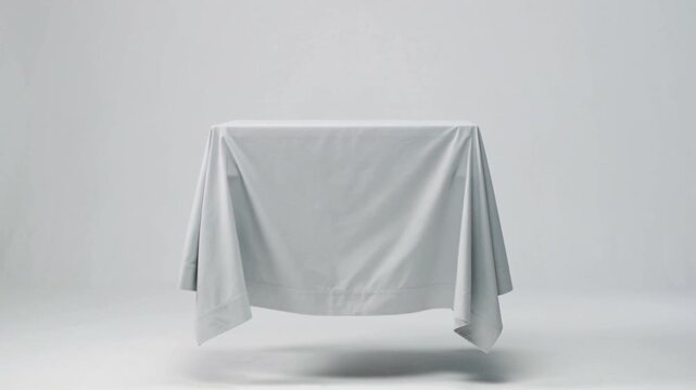 A white tablecloth floats in the air.