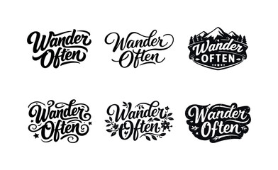 Fototapeta premium Harmonious Lettering Grid. Wander often. Set lettering. harmonious lettering variations of the same emblematic concept, each with different artistic