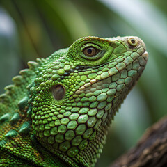 Fototapeta premium Exotic Green Reptile Scales Skin Texture Background