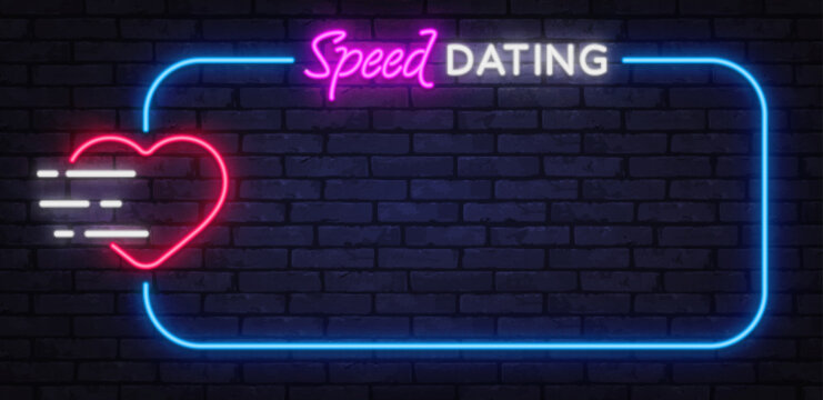 Neon vector illustration showing the text Speed Dating with heart symbol. Perfect for dating events, social invitations, and modern relationship concepts.