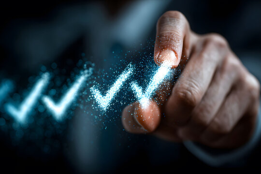 Digital Success Concept with Check Marks on Virtual Interface