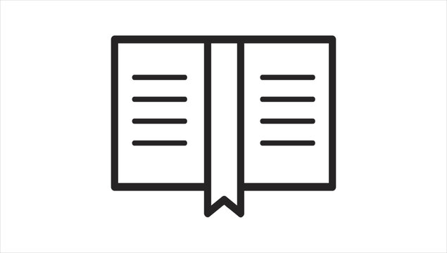 Simple black and white icon of an open book with lines representing text.