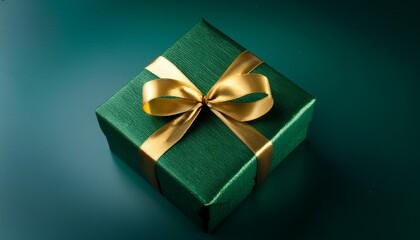 Obraz premium A Dark Green Gift Box Tied With Gold Ribbon