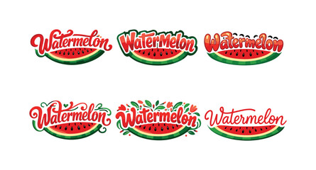 Creative Watermelon Typography. Watermelon slice lettering. Set lettering. harmonious lettering variations of the same emblematic concept, each with different