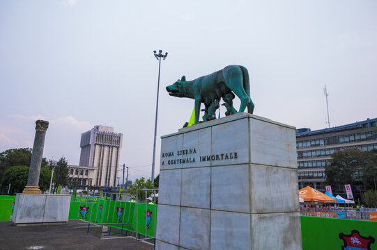 Guatemala, Guatemala, Guatemala. 18,03,2023. Monument located in front of the municipal government building, integrated into the public plaza as an institutional symbol and urban landmark.