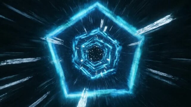 Secure VPN Tunnel with Glowing Hexagonal Layers and Data Packets
