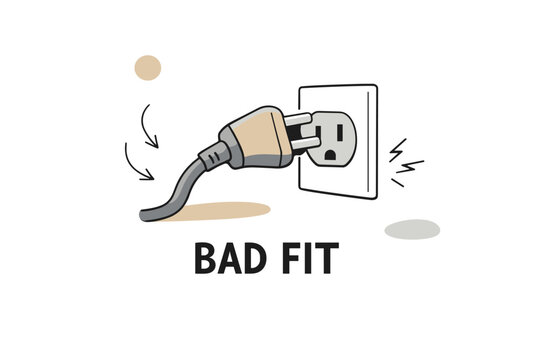 Mismatched electrical plug and socket on white background