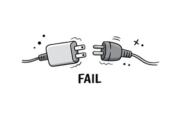 Obraz premium Disconnected charger and plug cartoon illustration of failure