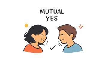 Fototapeta premium Smiling caucasian male and female teenagers nodding in agreement with check mark