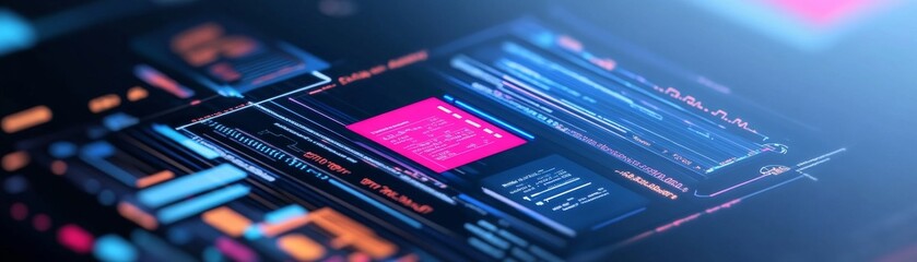 Digital Abstract Neon Code and Data Streams, Dynamic Composition, Tech Concept, AI, Data Visualization, Futuristic, Code