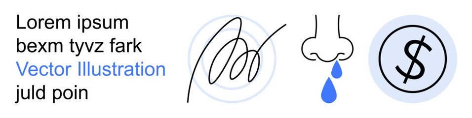 Obraz premium Business processes, health conditions, financial transactions, agreements, medical awareness, personal finances. Hand signature, nose with a drip and dollar sign in circle. Business processes