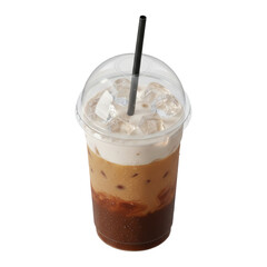 a clear plastic cup filled with iced Triple Layer Mocha, topped with whipped cream, and a black straw