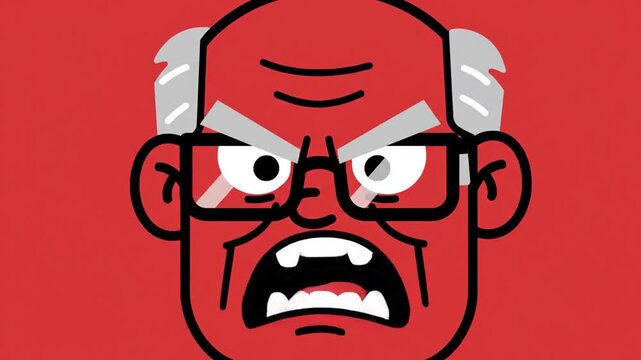 Furious Elderly Man with Glasses Shouting Animation.