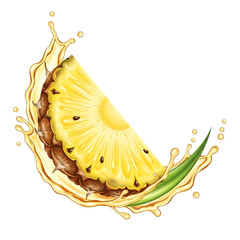Fresh Pineapple Slice Splashing in Juice