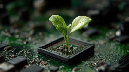 Plant growing from electronic circuit board