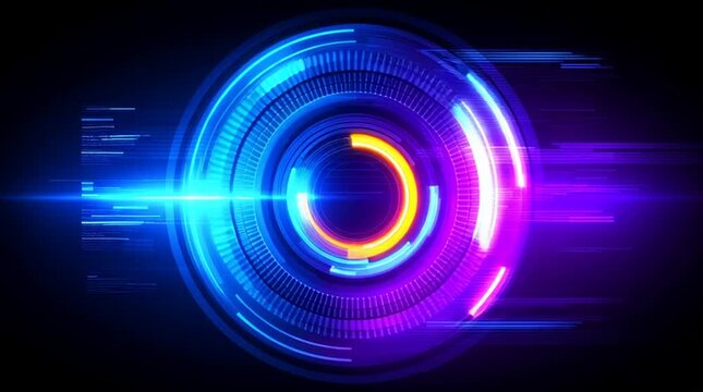 abstract futuristic ai technology background loop, colorful digital data visualization with copyspace, hightech holographic interface animation