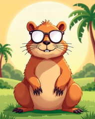 Cute capybara face wearing sunglasses
