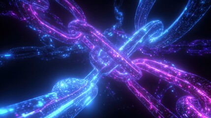 Abstract glowing digital chain links connecting