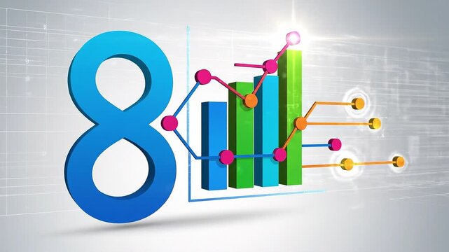 An animated analytics icon with data bars and dots, smooth data motion, flat vector style, slow horizontal pan camera movement.