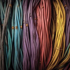 Colorful tangled electrical wires close up abstract