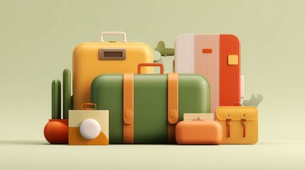 Colorful travel luggage with desert plants
