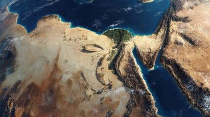 Earth aerial view of desert and sea coastline