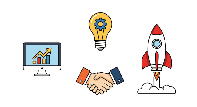 Tech Startup Line color art flat style