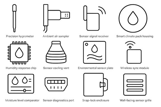 Smart vector icons wireless humidifier enclosure cooling icon housing vent air probe