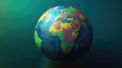 Fototapeta premium A vibrant earth globe with a focus on various continents and regions, suitable for illustrating topics like geography, travel, and global interconnectedness. AI Generative